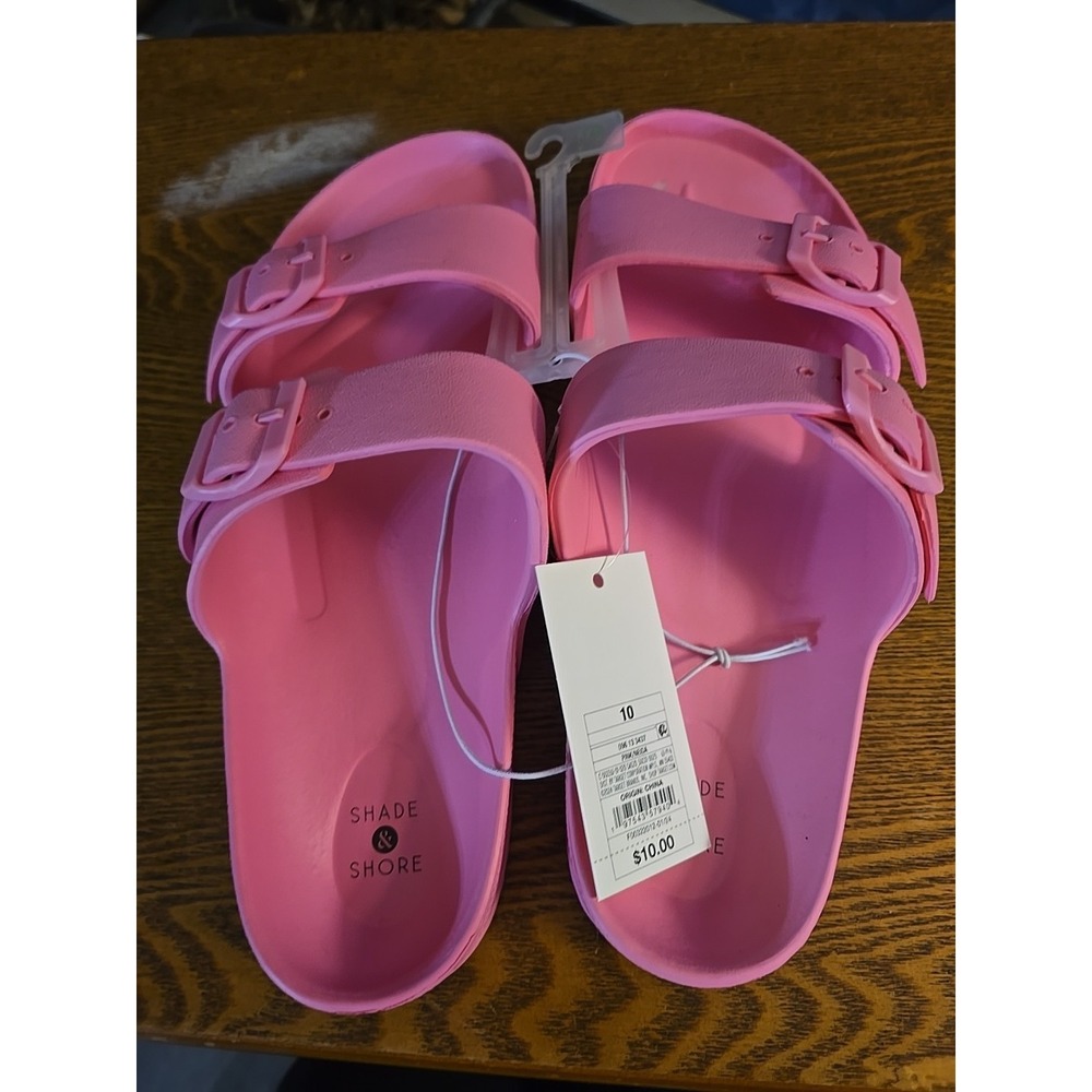 Shade & Shore Neida Two Band Slide Sandals Light Green / Pink Size 10 *NEW